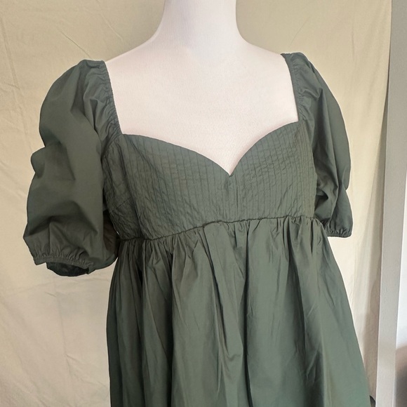 Sage Forest Green Mini Dress NWT Hyacinth House babydoll large sweetheart puff - Picture 2 of 16